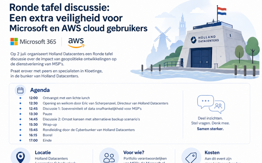 Ronde Tafel discussie Extra veiligehid voor Microsoft en AWS cloud gebruikers 2 juli 2026 in Holland Datacenters